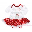 Christmas White Baby Bodysuit Minnie Dots White Pettiskirt & Sparkle Rhinestone My 1st Christmas Santa Claus Print JS4884